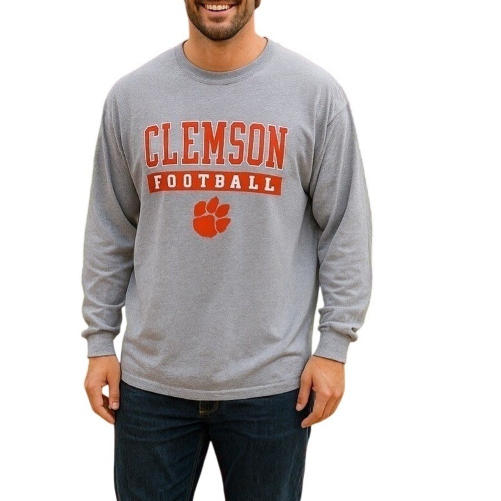 Champion Men's Heathered Gray Clemson Tigers Football Long Sleeve T-Shirt